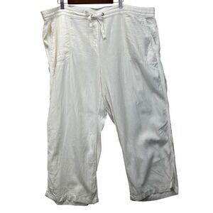Per Se Women's 3X White Linen Blend Cropped Pants Drawstring Elastic Waist